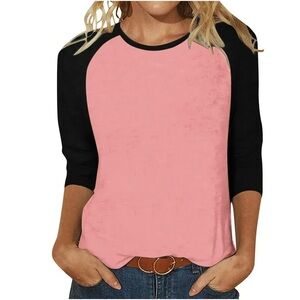 Women's Pink and Black Raglan Sleeve Top